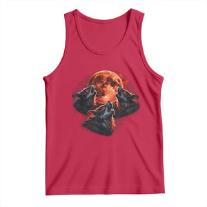 Majestic Three Wolves Howling at Red Blood Moon Graphic Tank Top Wild Nature with Celestial Astronomy TS02 Red Print Your Wear