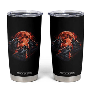 Majestic Three Wolves Howling at Red Blood Moon Graphic Tumbler Cup Wild Nature with Celestial Astronomy TS02 Black Print Your Wear