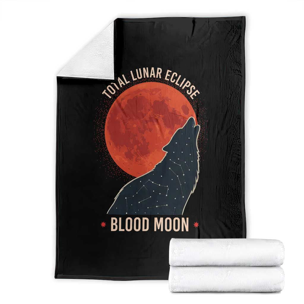 Total Lunar Eclipse March 3 2026 Throw Blanket Constellation Wolf Souvenir Graphic TS02 Black Print Your Wear
