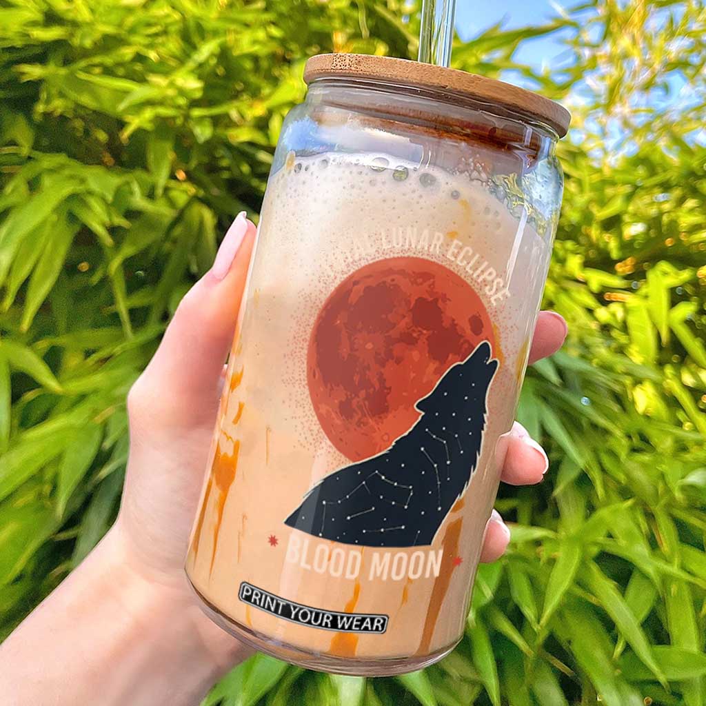 Total Lunar Eclipse March 3 2026 Glass Can Constellation Wolf Souvenir Graphic TS02 Black Print Your Wear