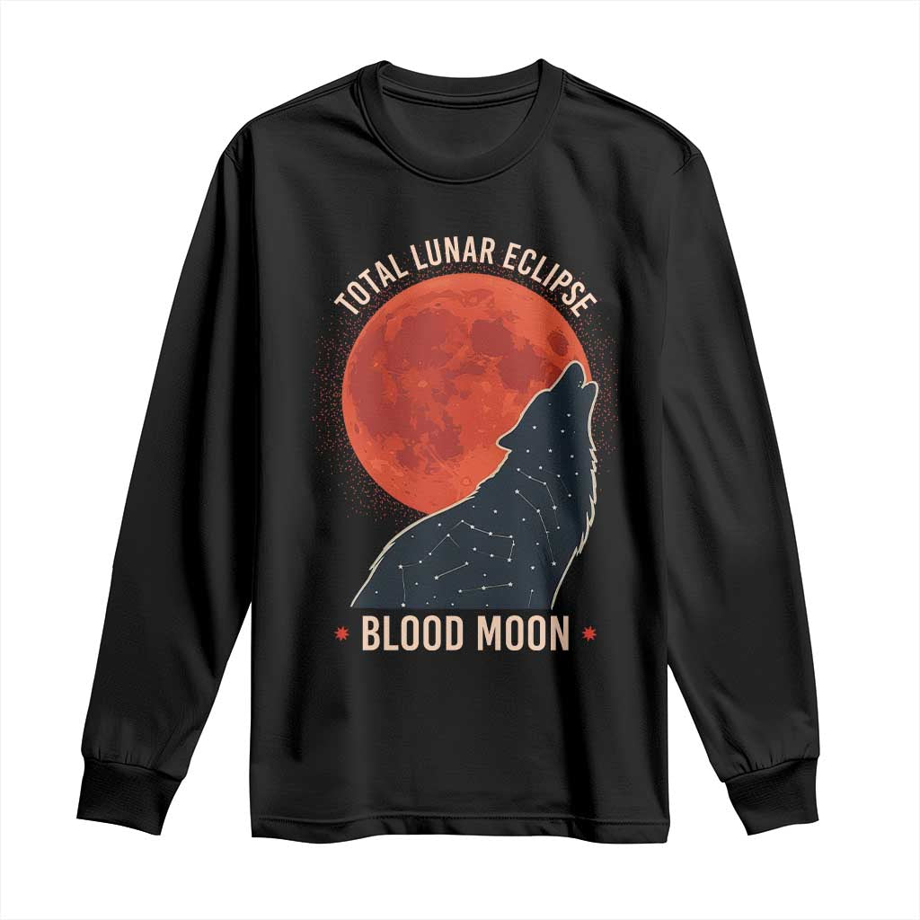 Total Lunar Eclipse March 3 2026 Long Sleeve Shirt Constellation Wolf Souvenir Graphic TS02 Black Print Your Wear