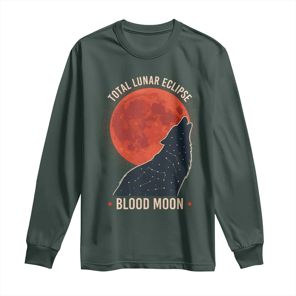 Total Lunar Eclipse March 3 2026 Long Sleeve Shirt Constellation Wolf Souvenir Graphic TS02 Dark Forest Green Print Your Wear