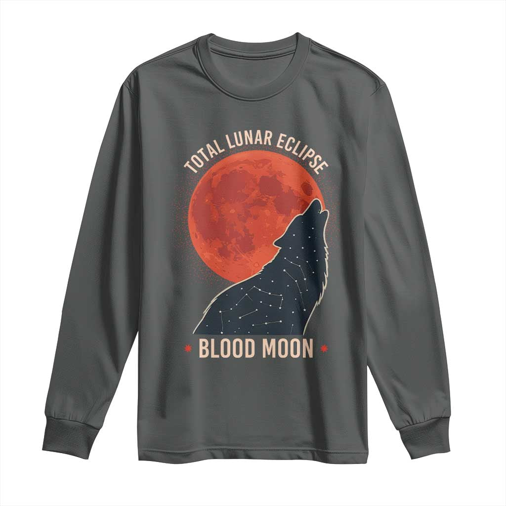 Total Lunar Eclipse March 3 2026 Long Sleeve Shirt Constellation Wolf Souvenir Graphic TS02 Dark Heather Print Your Wear