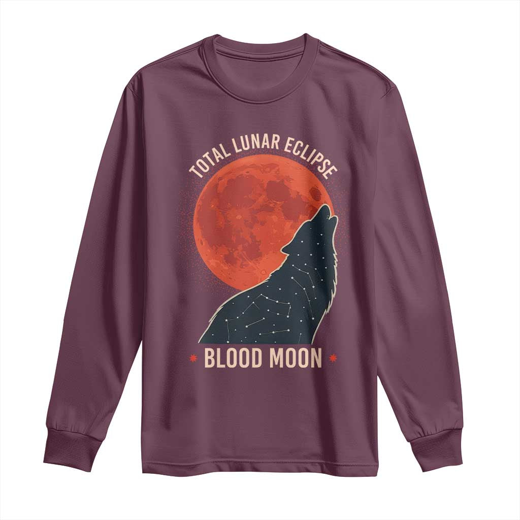 Total Lunar Eclipse March 3 2026 Long Sleeve Shirt Constellation Wolf Souvenir Graphic TS02 Maroon Print Your Wear