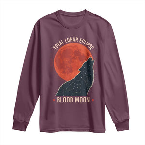 Total Lunar Eclipse March 3 2026 Long Sleeve Shirt Constellation Wolf Souvenir Graphic TS02 Maroon Print Your Wear