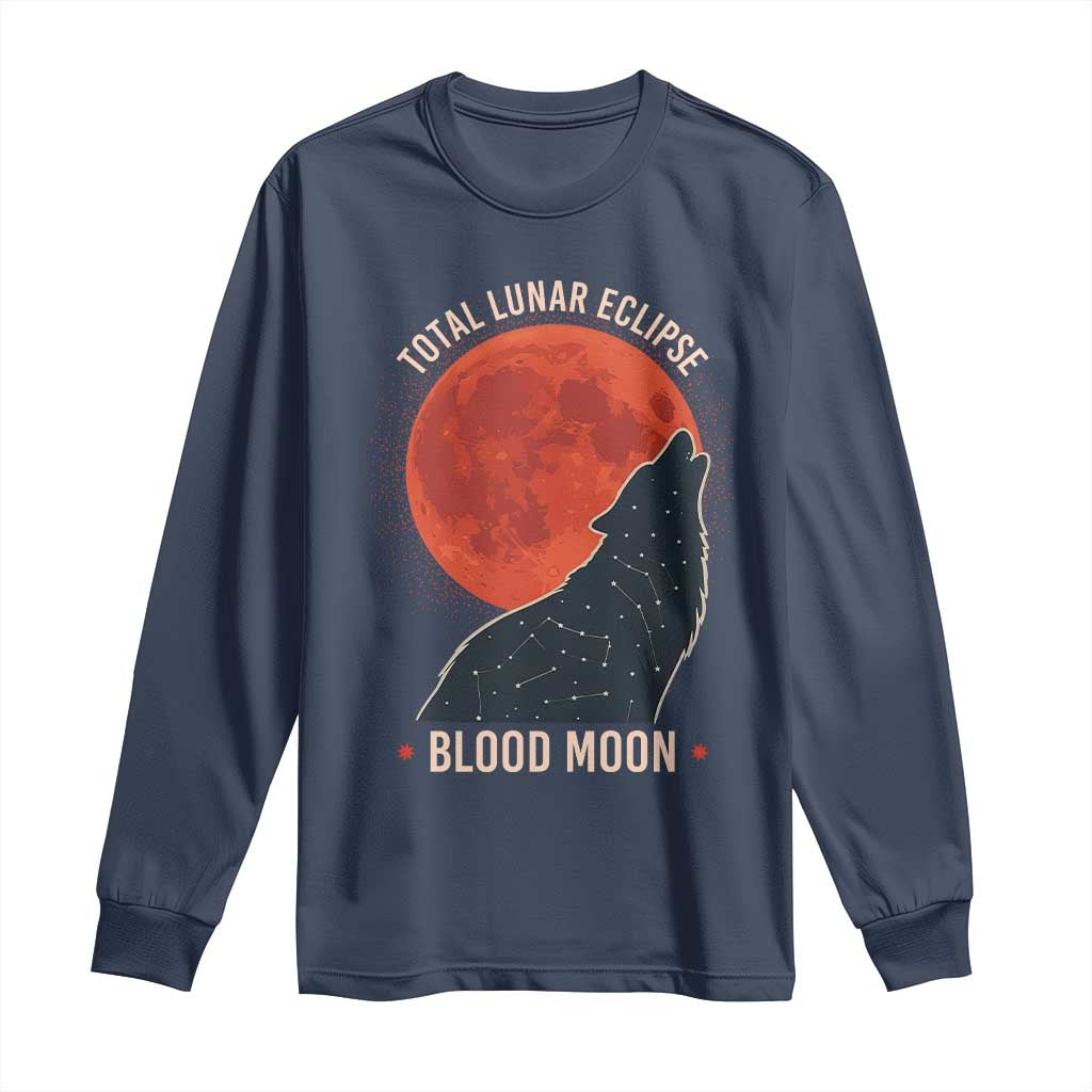 Total Lunar Eclipse March 3 2026 Long Sleeve Shirt Constellation Wolf Souvenir Graphic TS02 Navy Print Your Wear