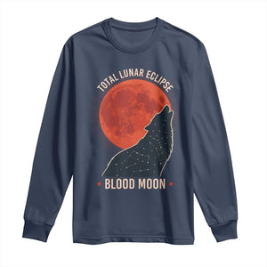 Total Lunar Eclipse March 3 2026 Long Sleeve Shirt Constellation Wolf Souvenir Graphic TS02 Navy Print Your Wear