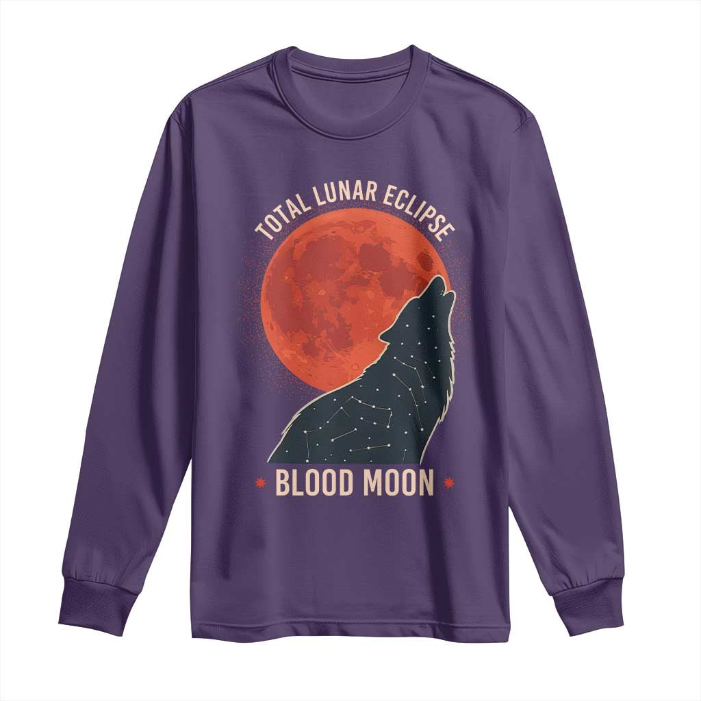 Total Lunar Eclipse March 3 2026 Long Sleeve Shirt Constellation Wolf Souvenir Graphic TS02 Purple Print Your Wear