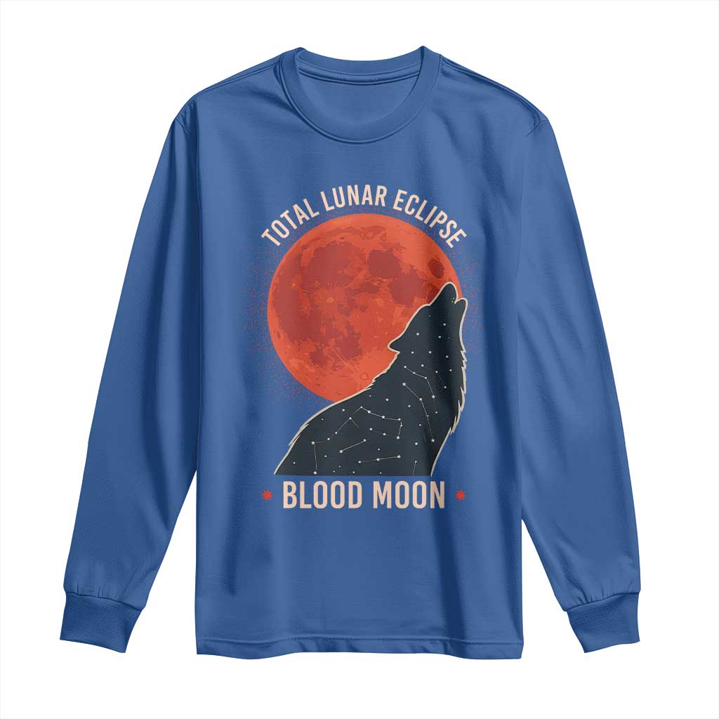 Total Lunar Eclipse March 3 2026 Long Sleeve Shirt Constellation Wolf Souvenir Graphic TS02 Royal Blue Print Your Wear