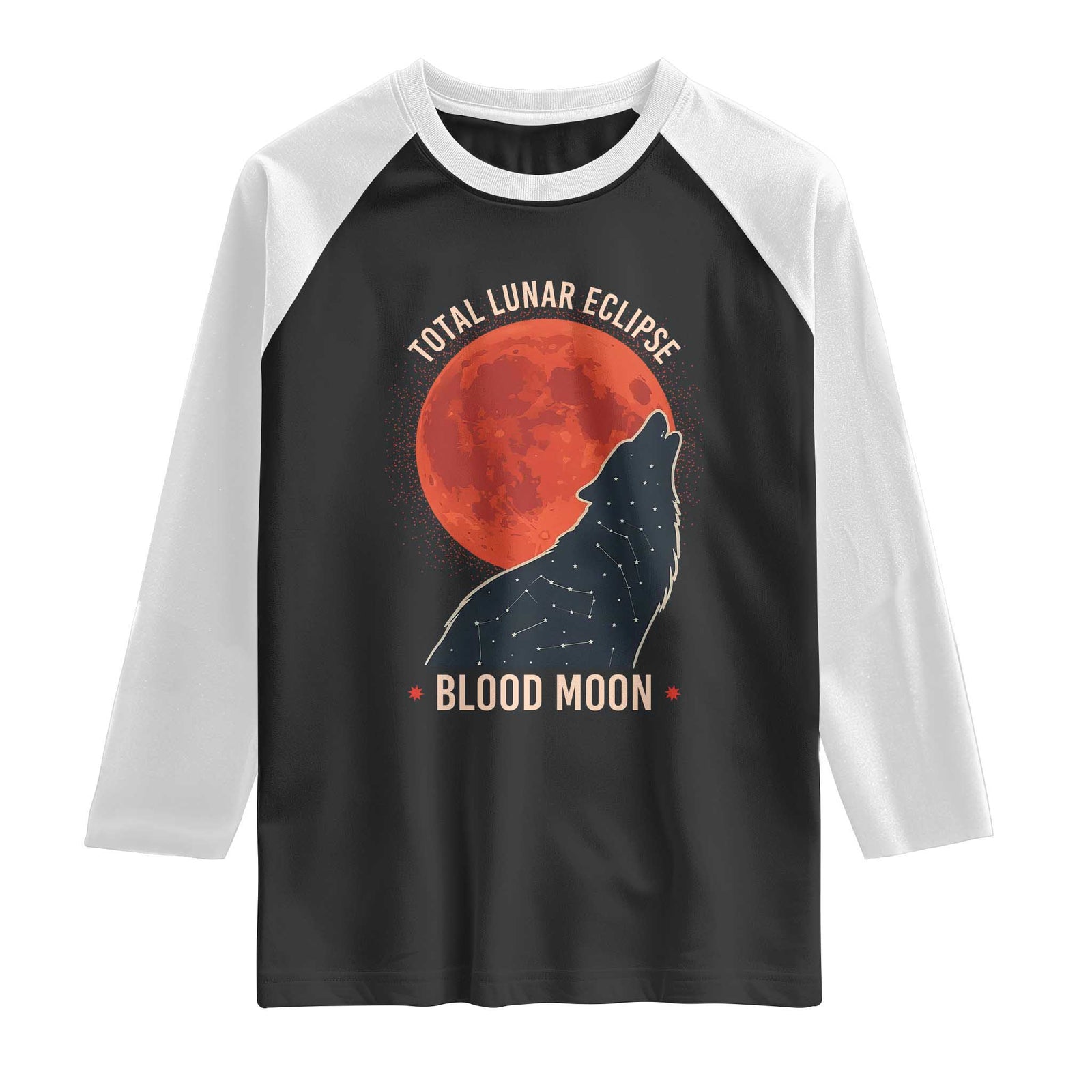 Total Lunar Eclipse March 3 2026 Raglan Shirt Constellation Wolf Souvenir Graphic TS02 Black White Print Your Wear