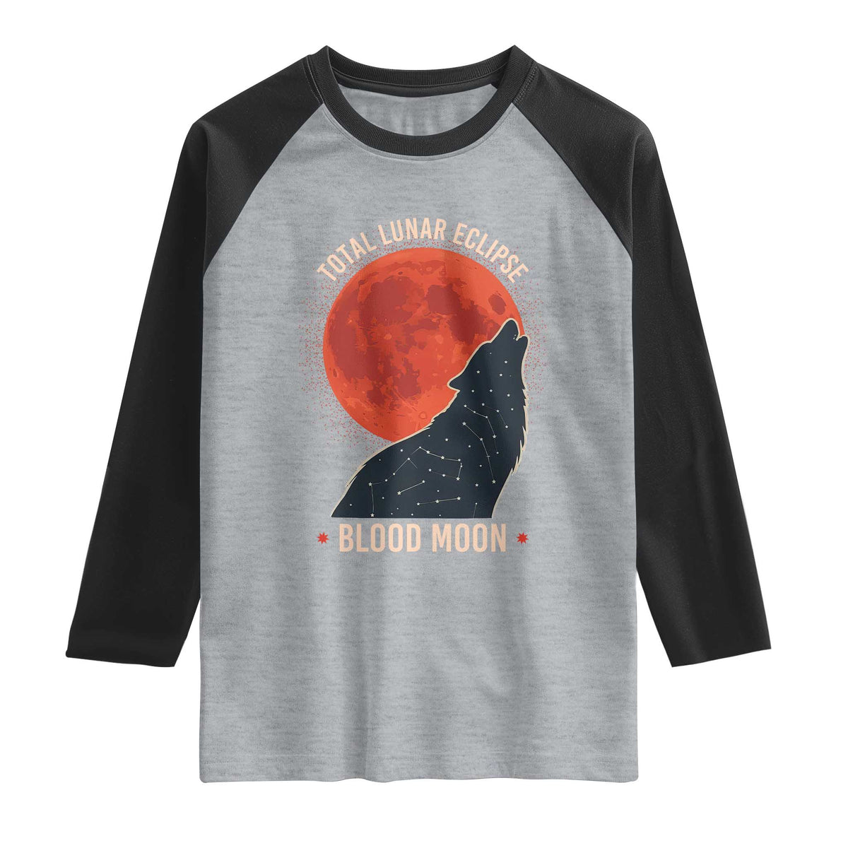 Total Lunar Eclipse March 3 2026 Raglan Shirt Constellation Wolf Souvenir Graphic TS02 Heather Gray Black Print Your Wear