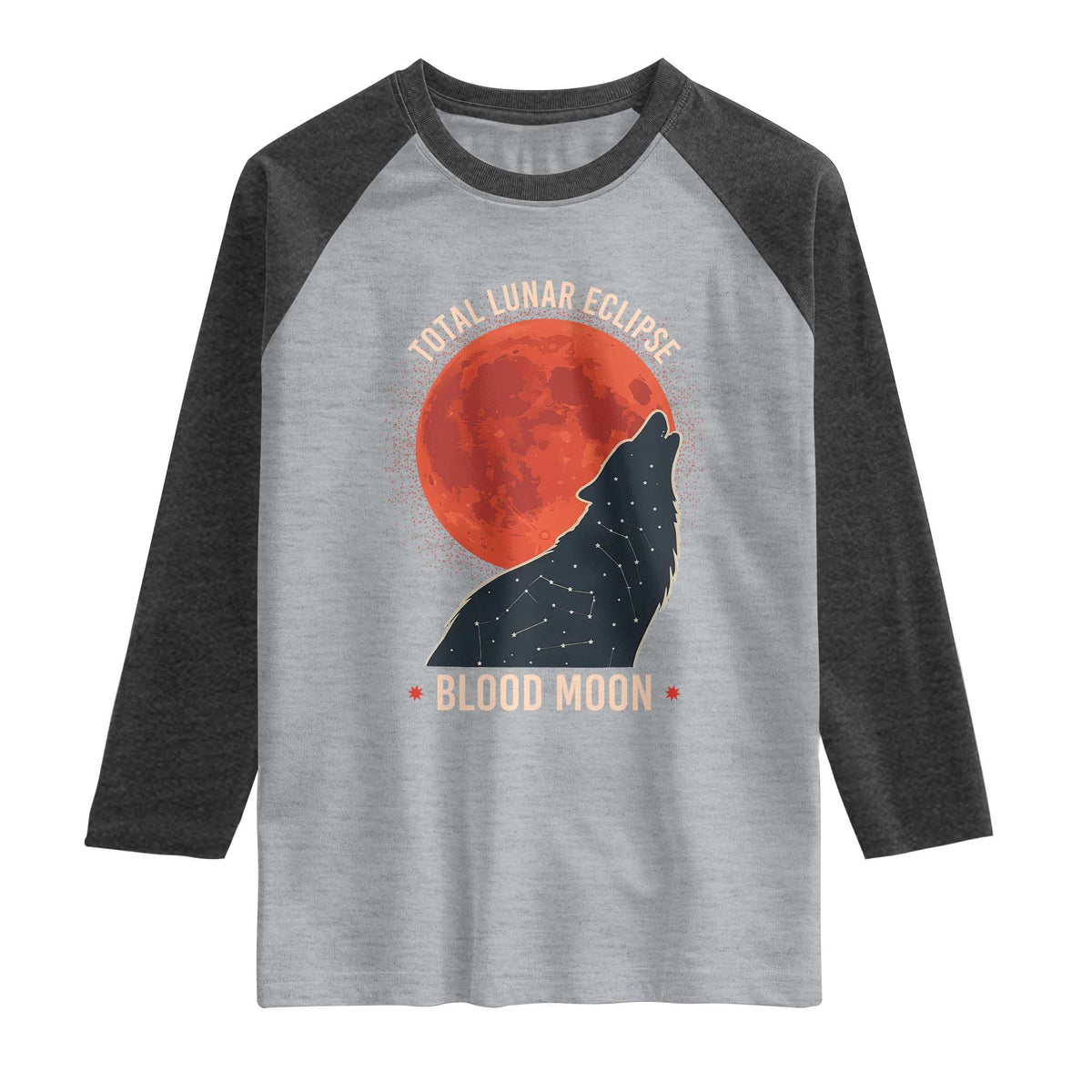 Total Lunar Eclipse March 3 2026 Raglan Shirt Constellation Wolf Souvenir Graphic TS02 Heather Gray Heather Charcoal Print Your Wear