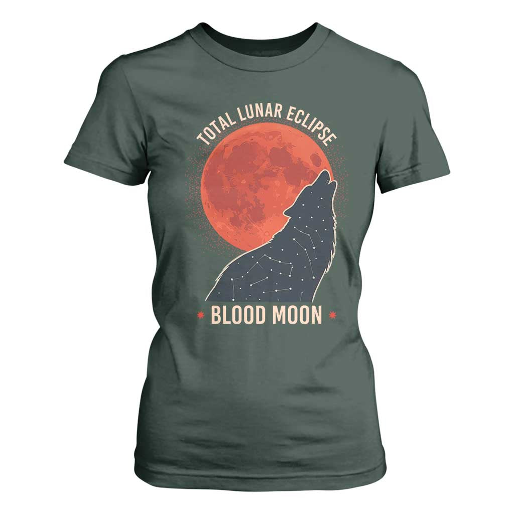 Total Lunar Eclipse March 3 2026 T Shirt For Women Constellation Wolf Souvenir Graphic TS02 Dark Forest Green Print Your Wear