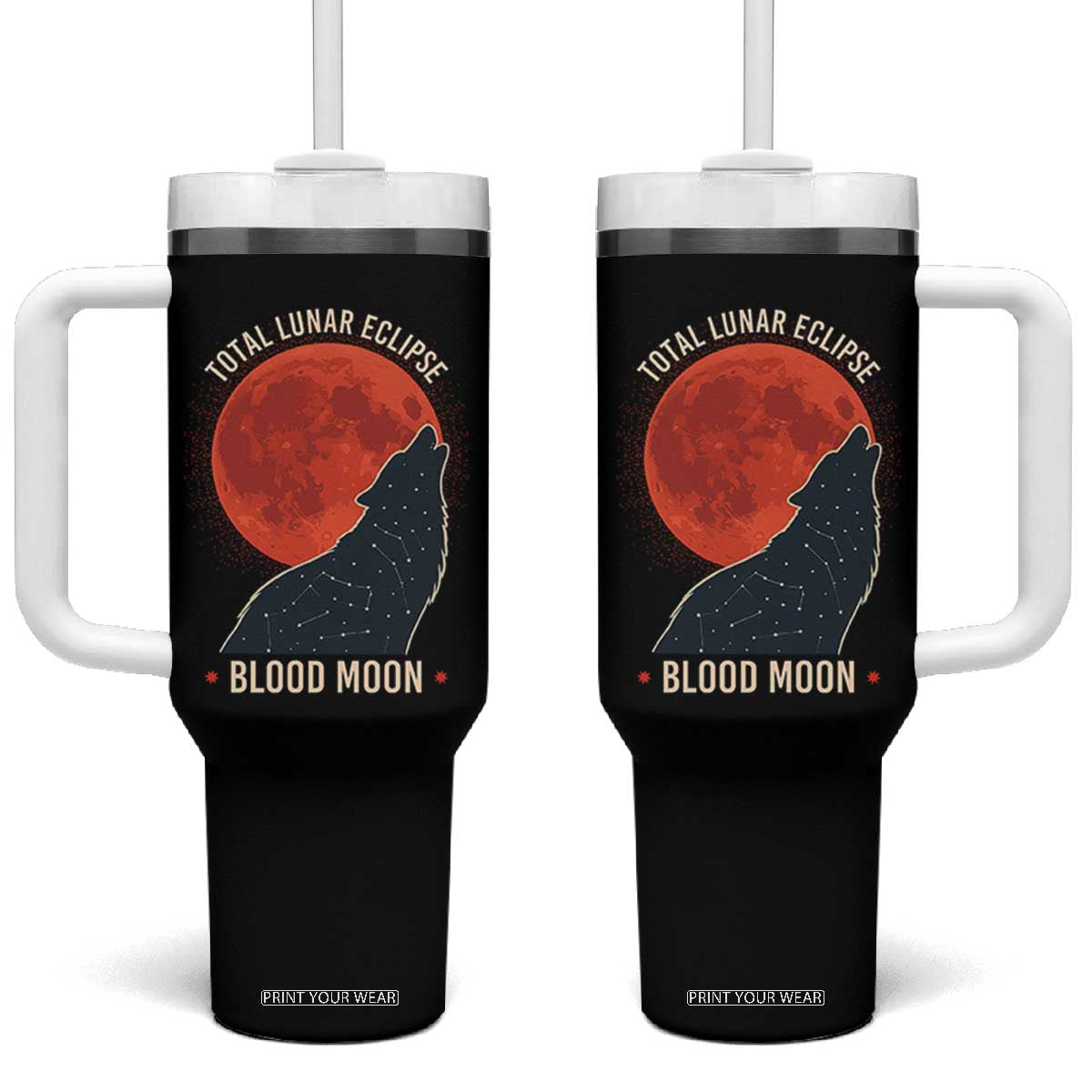 Total Lunar Eclipse March 3 2026 Tumbler With Handle Constellation Wolf Souvenir Graphic TS02 One Size: 40 oz Black Print Your Wear