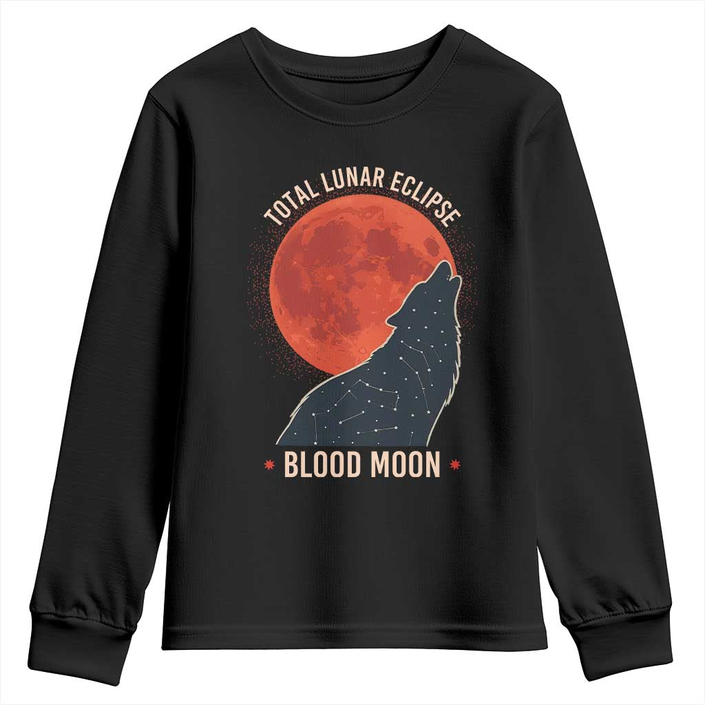 Total Lunar Eclipse March 3 2026 Youth Sweatshirt Constellation Wolf Souvenir Graphic TS02 Black Print Your Wear