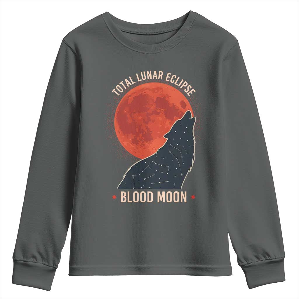 Total Lunar Eclipse March 3 2026 Youth Sweatshirt Constellation Wolf Souvenir Graphic TS02 Dark Heather Print Your Wear