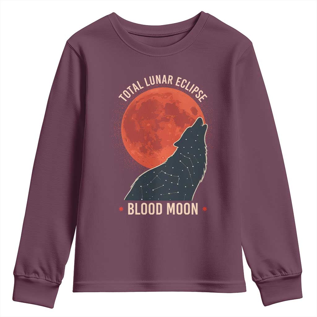 Total Lunar Eclipse March 3 2026 Youth Sweatshirt Constellation Wolf Souvenir Graphic TS02 Maroon Print Your Wear