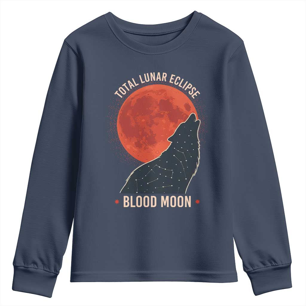 Total Lunar Eclipse March 3 2026 Youth Sweatshirt Constellation Wolf Souvenir Graphic TS02 Navy Print Your Wear