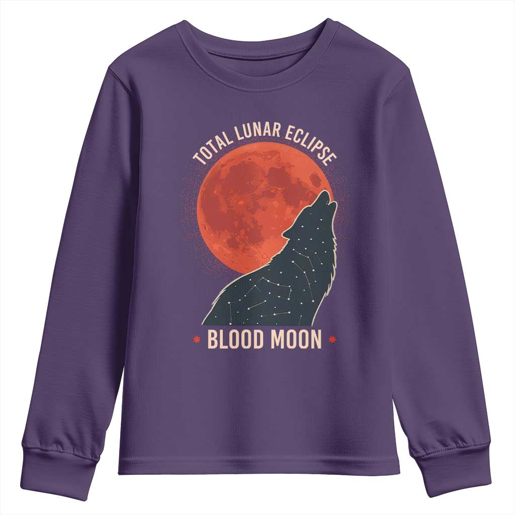 Total Lunar Eclipse March 3 2026 Youth Sweatshirt Constellation Wolf Souvenir Graphic TS02 Purple Print Your Wear