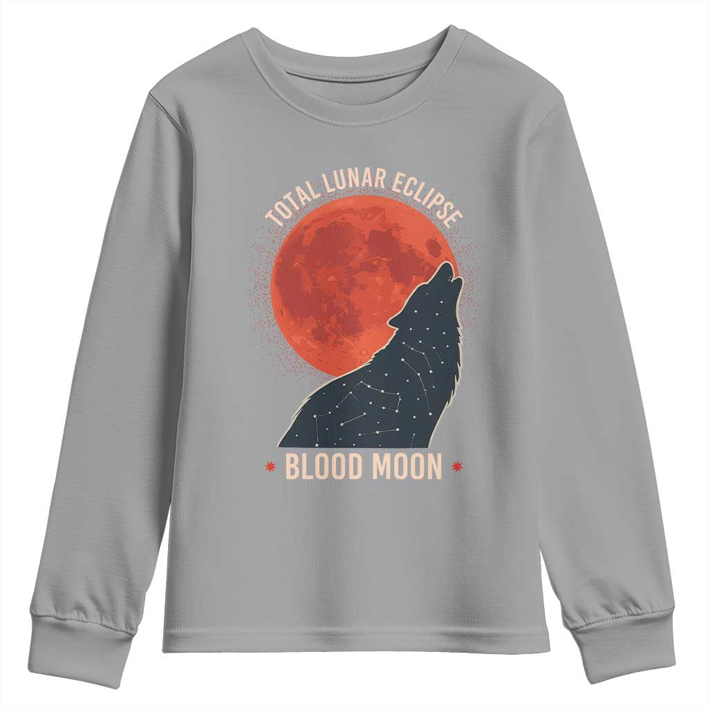 Total Lunar Eclipse March 3 2026 Youth Sweatshirt Constellation Wolf Souvenir Graphic TS02 Sport Gray Print Your Wear