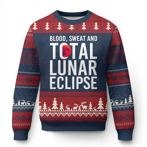 Blood Sweat and Total Lunar Eclipse Ugly Christmas Sweater Funny Astronomy Pun Graphic TS02 Navy Red Print Your Wear