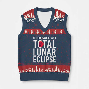 Blood Sweat and Total Lunar Eclipse V-Neck Knit Sweater Vest Funny Astronomy Pun Graphic TS02 Navy Red Print Your Wear