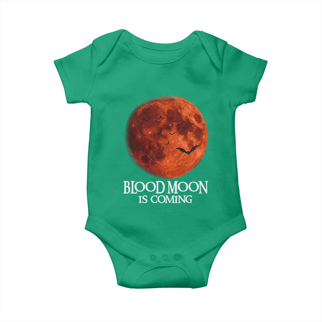Blood Moon Is Coming Spooky Halloween Baby Onesie Flying Bats Gothic Dark Horror Graphic TS02 Irish Green Print Your Wear