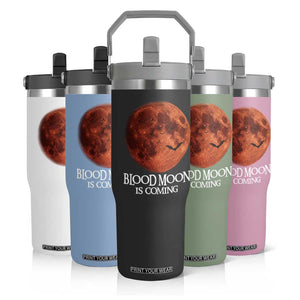 Blood Moon Is Coming Spooky Halloween Flip Straw Tumbler Flying Bats Gothic Dark Horror Graphic TS02 Print Your Wear
