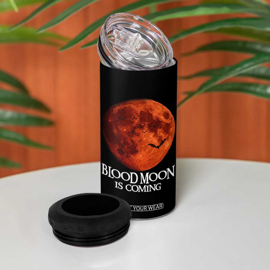 Blood Moon Is Coming Spooky Halloween 4 in 1 Can Cooler Tumbler Flying Bats Gothic Dark Horror Graphic TS02 Print Your Wear