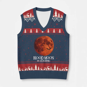 Blood Moon Is Coming Spooky Halloween V-Neck Knit Sweater Vest Flying Bats Gothic Dark Horror Graphic TS02 Navy Red Print Your Wear