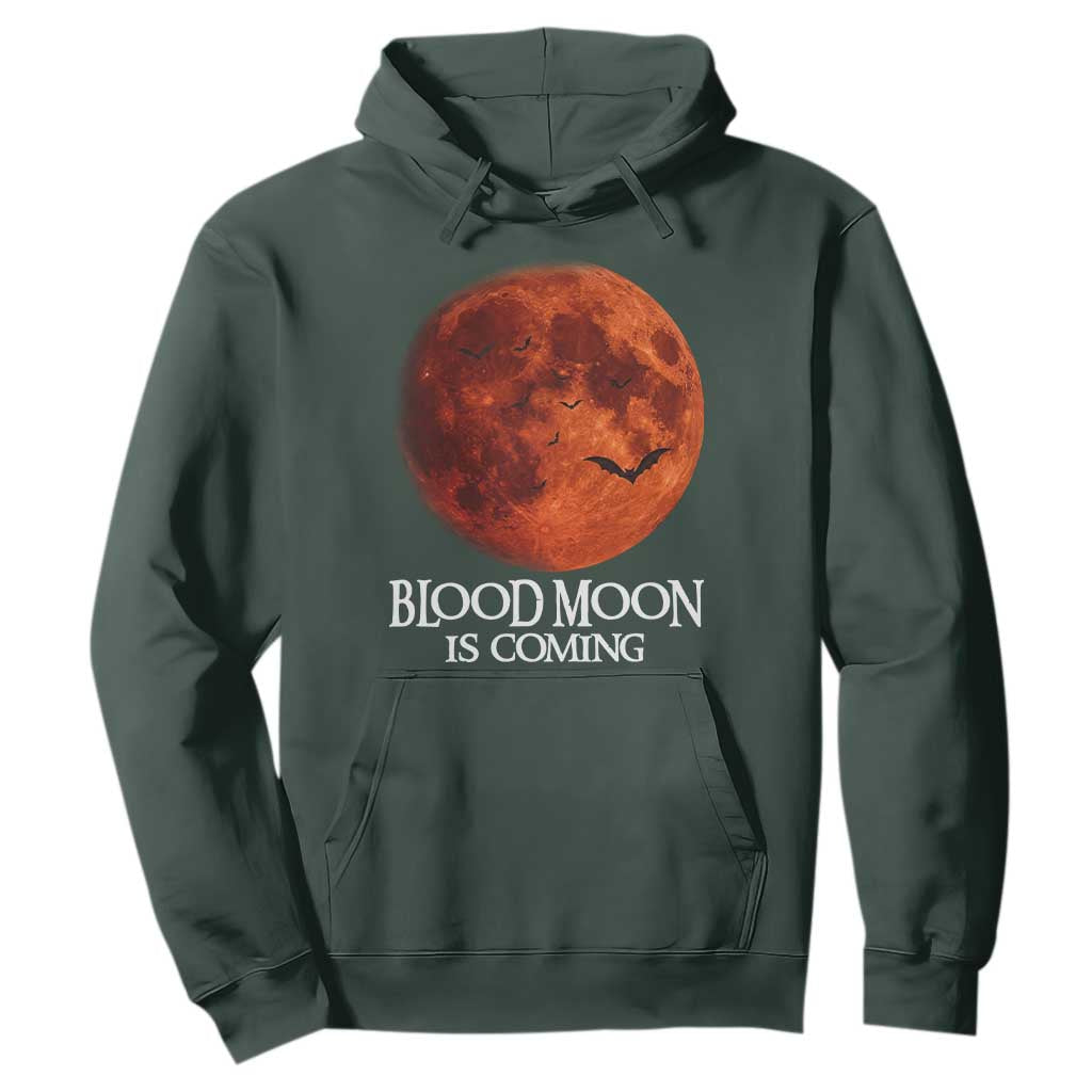 Blood Moon Is Coming Spooky Halloween Hoodie Flying Bats Gothic Dark Horror Graphic TS02 Dark Forest Green Print Your Wear