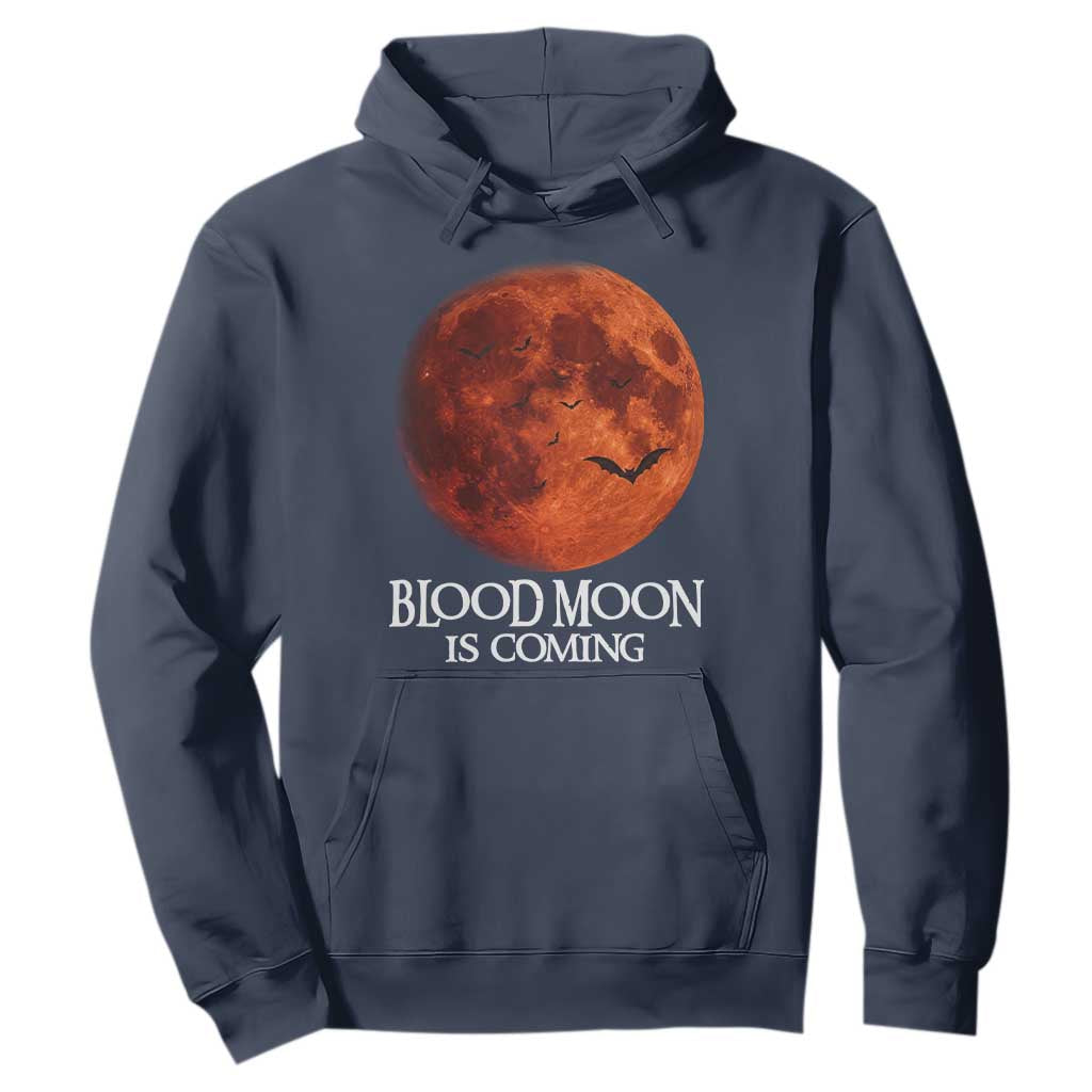 Blood Moon Is Coming Spooky Halloween Hoodie Flying Bats Gothic Dark Horror Graphic TS02 Navy Print Your Wear