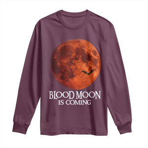 Blood Moon Is Coming Spooky Halloween Long Sleeve Shirt Flying Bats Gothic Dark Horror Graphic TS02 Maroon Print Your Wear