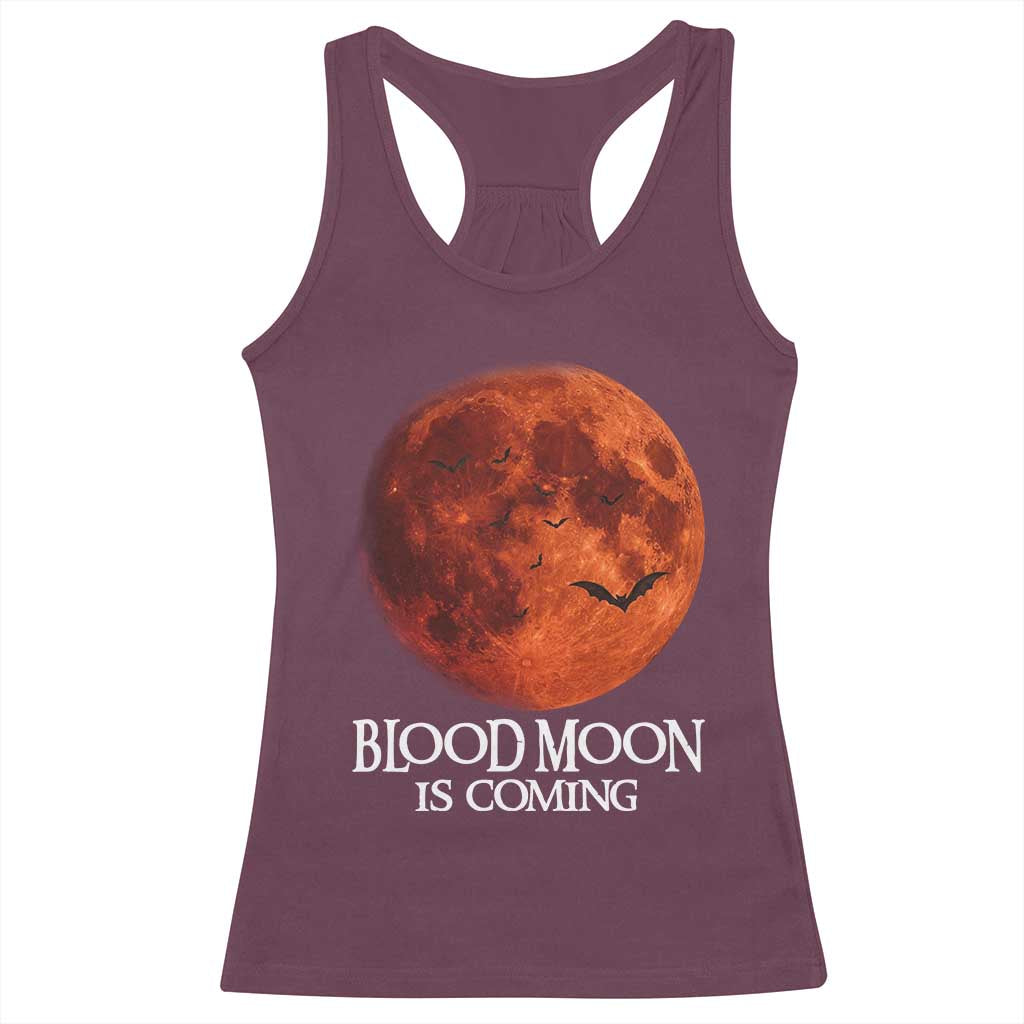 Blood Moon Is Coming Spooky Halloween Racerback Tank Top Flying Bats Gothic Dark Horror Graphic TS02 Maroon Print Your Wear