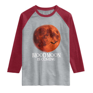 Blood Moon Is Coming Spooky Halloween Raglan Shirt Flying Bats Gothic Dark Horror Graphic TS02 Heather Gray Heather Red Print Your Wear