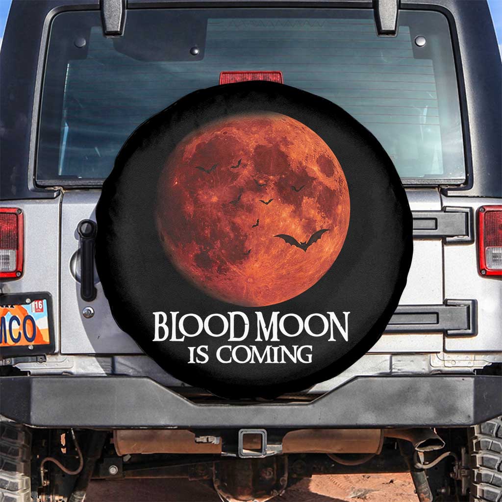 Blood Moon Is Coming Spooky Halloween Spare Tire Cover Flying Bats Gothic Dark Horror Graphic TS02 No hole Black Print Your Wear