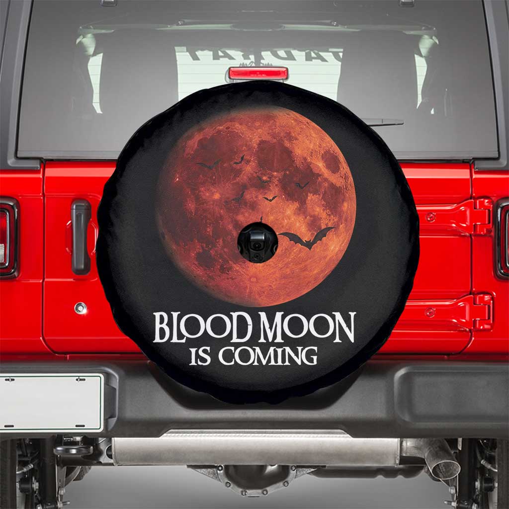 Blood Moon Is Coming Spooky Halloween Spare Tire Cover Flying Bats Gothic Dark Horror Graphic TS02 Black Print Your Wear