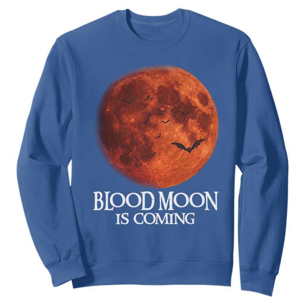 Blood Moon Is Coming Spooky Halloween Sweatshirt Flying Bats Gothic Dark Horror Graphic TS02 Royal Blue Print Your Wear