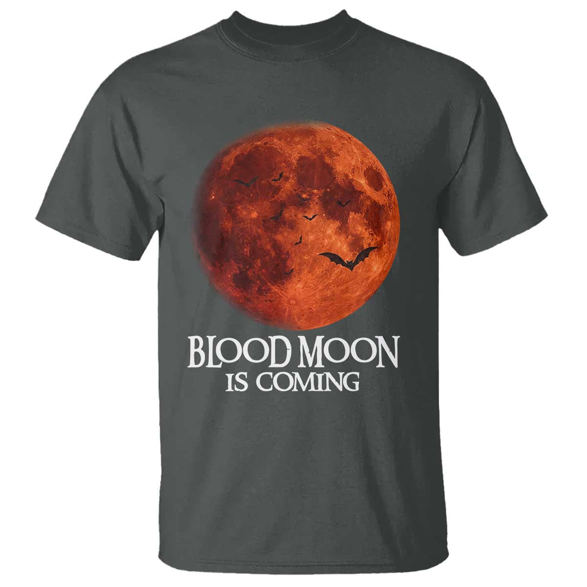 Blood Moon Is Coming Spooky Halloween T Shirt Flying Bats Gothic Dark Horror Graphic TS02 Dark Heather Print Your Wear