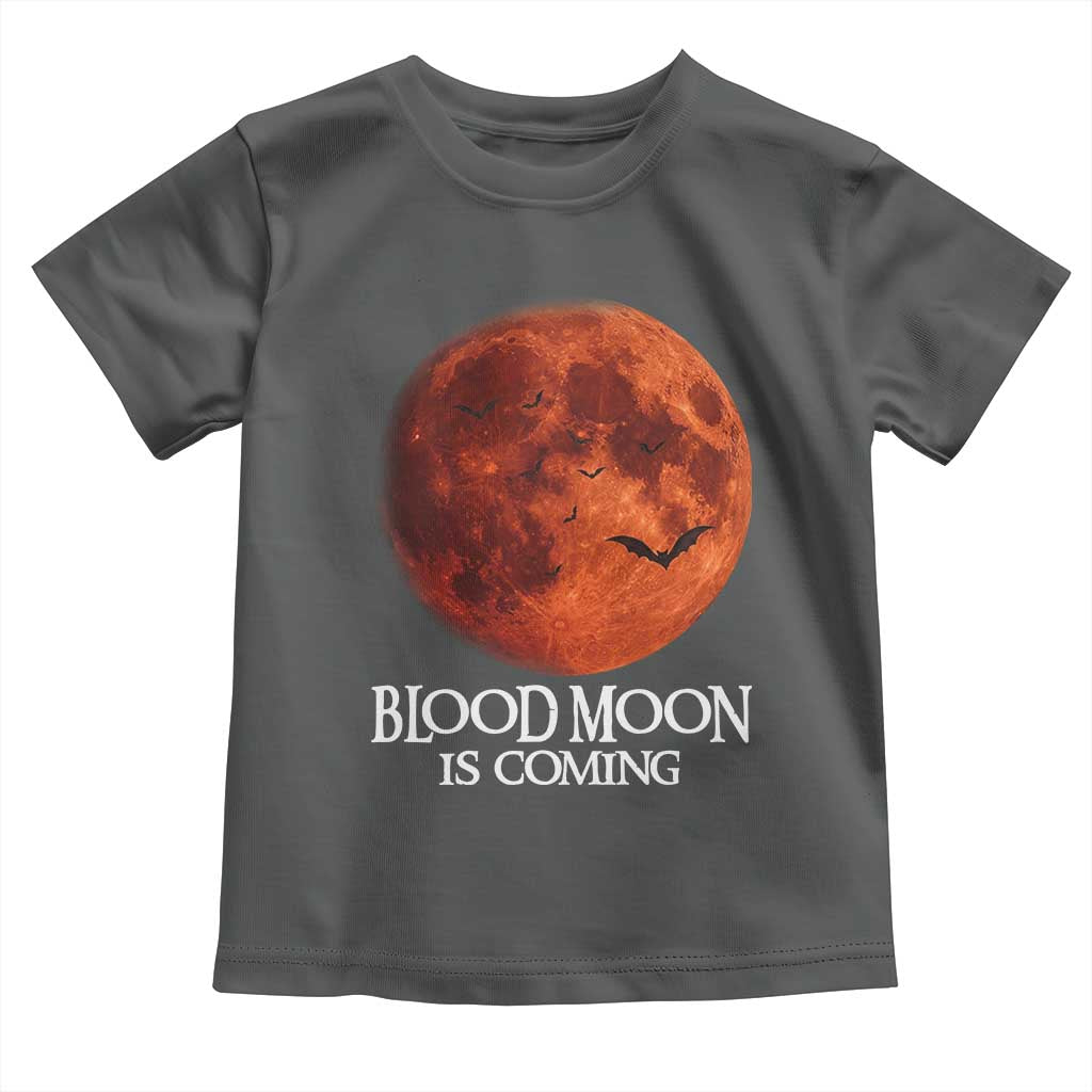 Blood Moon Is Coming Spooky Halloween Toddler T Shirt Flying Bats Gothic Dark Horror Graphic TS02 Dark Heather Print Your Wear