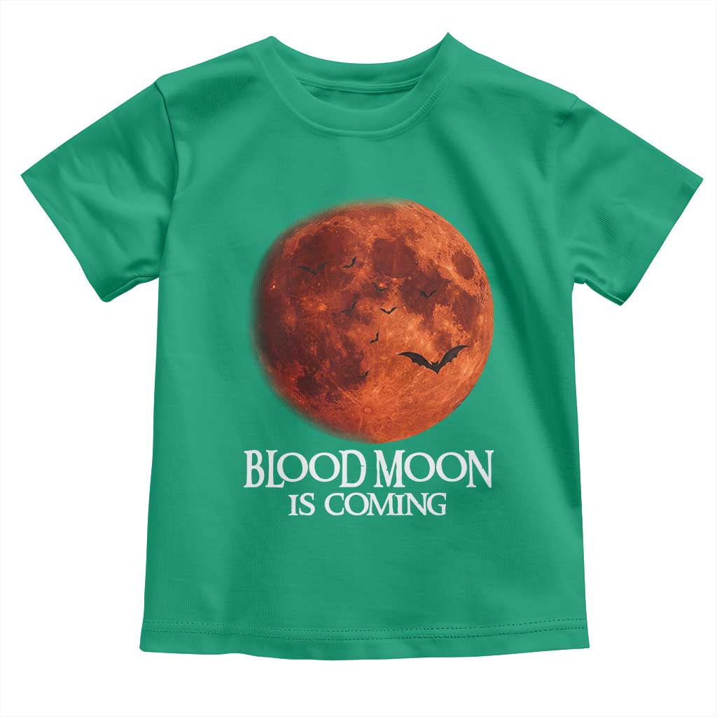 Blood Moon Is Coming Spooky Halloween Toddler T Shirt Flying Bats Gothic Dark Horror Graphic TS02 Irish Green Print Your Wear