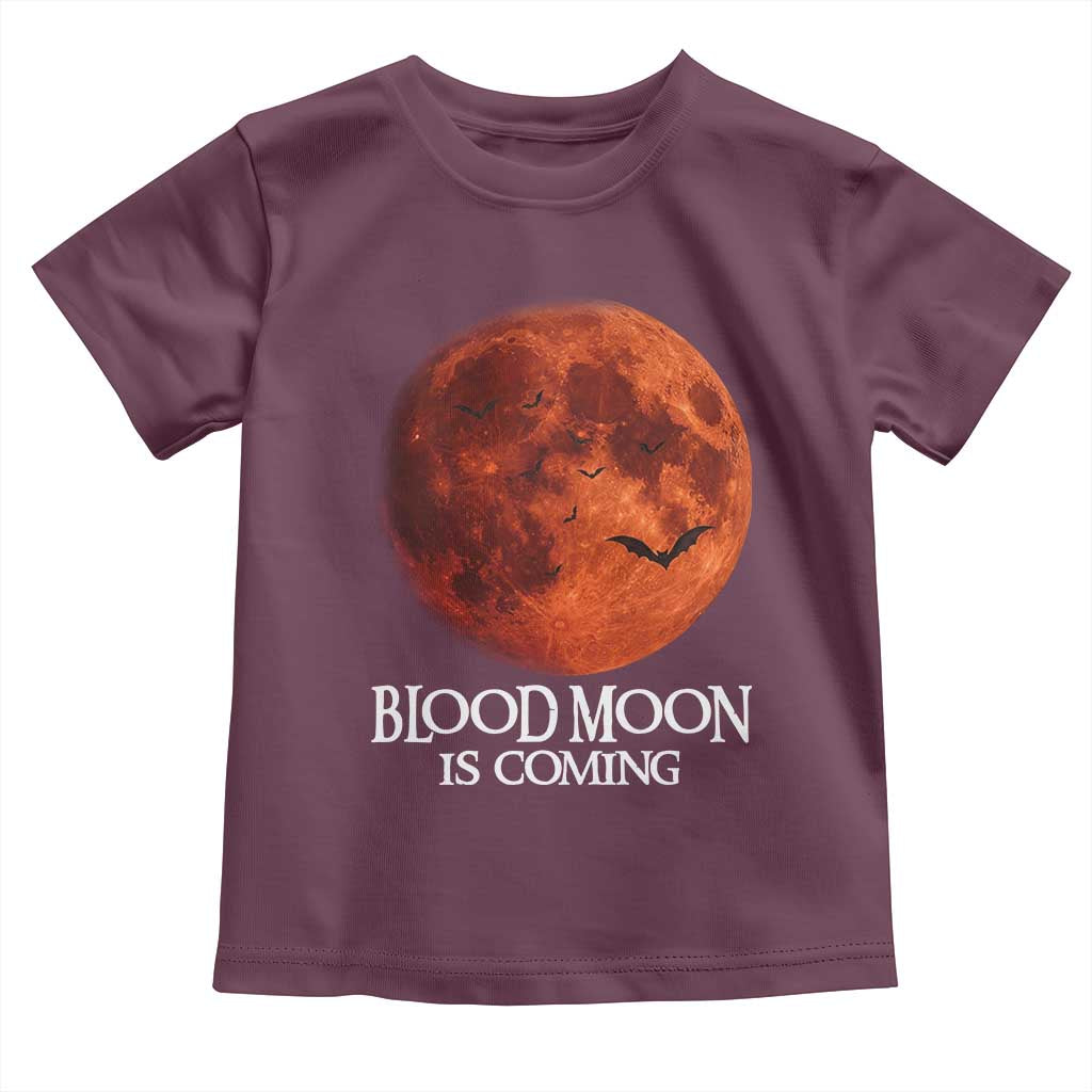 Blood Moon Is Coming Spooky Halloween Toddler T Shirt Flying Bats Gothic Dark Horror Graphic TS02 Maroon Print Your Wear