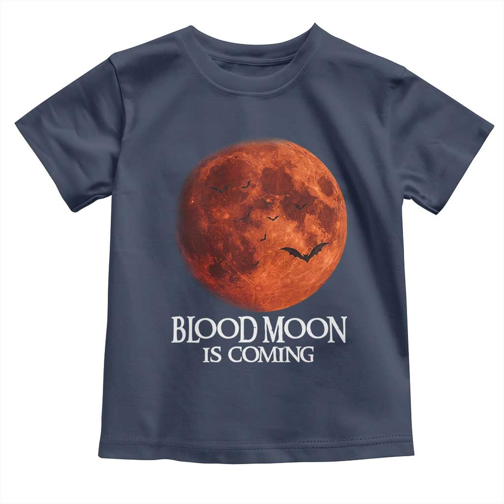 Blood Moon Is Coming Spooky Halloween Toddler T Shirt Flying Bats Gothic Dark Horror Graphic TS02 Navy Print Your Wear