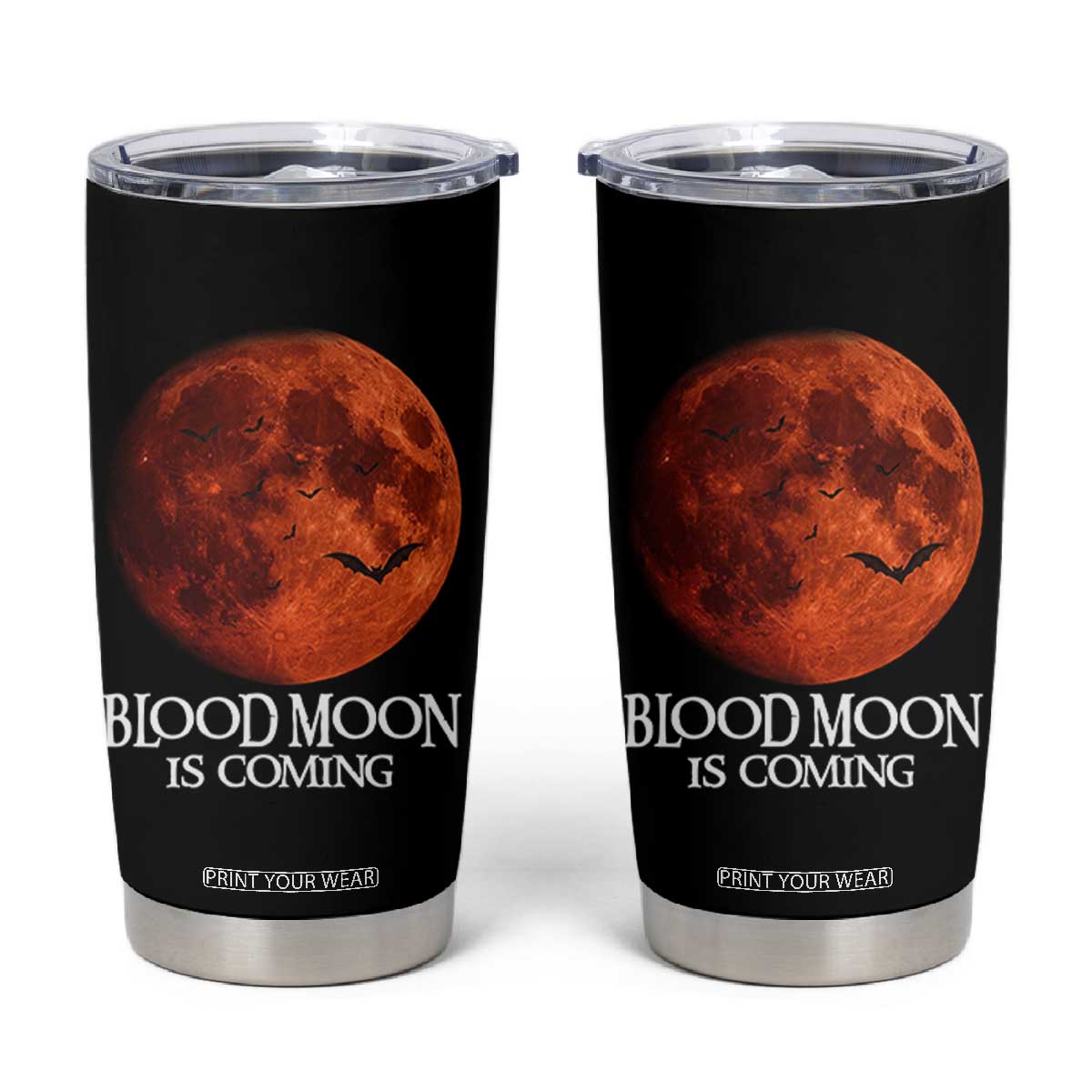 Blood Moon Is Coming Spooky Halloween Tumbler Cup Flying Bats Gothic Dark Horror Graphic TS02 Black Print Your Wear