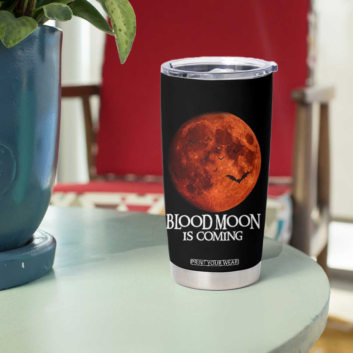 Blood Moon Is Coming Spooky Halloween Tumbler Cup Flying Bats Gothic Dark Horror Graphic TS02 Print Your Wear