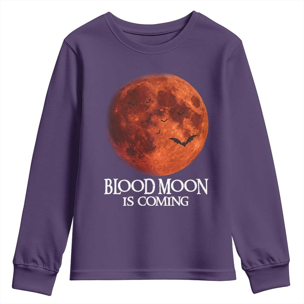 Blood Moon Is Coming Spooky Halloween Youth Sweatshirt Flying Bats Gothic Dark Horror Graphic TS02 Purple Print Your Wear