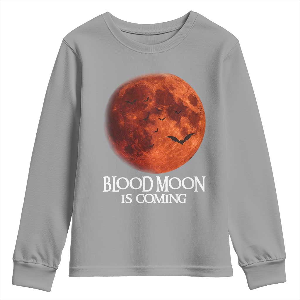 Blood Moon Is Coming Spooky Halloween Youth Sweatshirt Flying Bats Gothic Dark Horror Graphic TS02 Sport Gray Print Your Wear