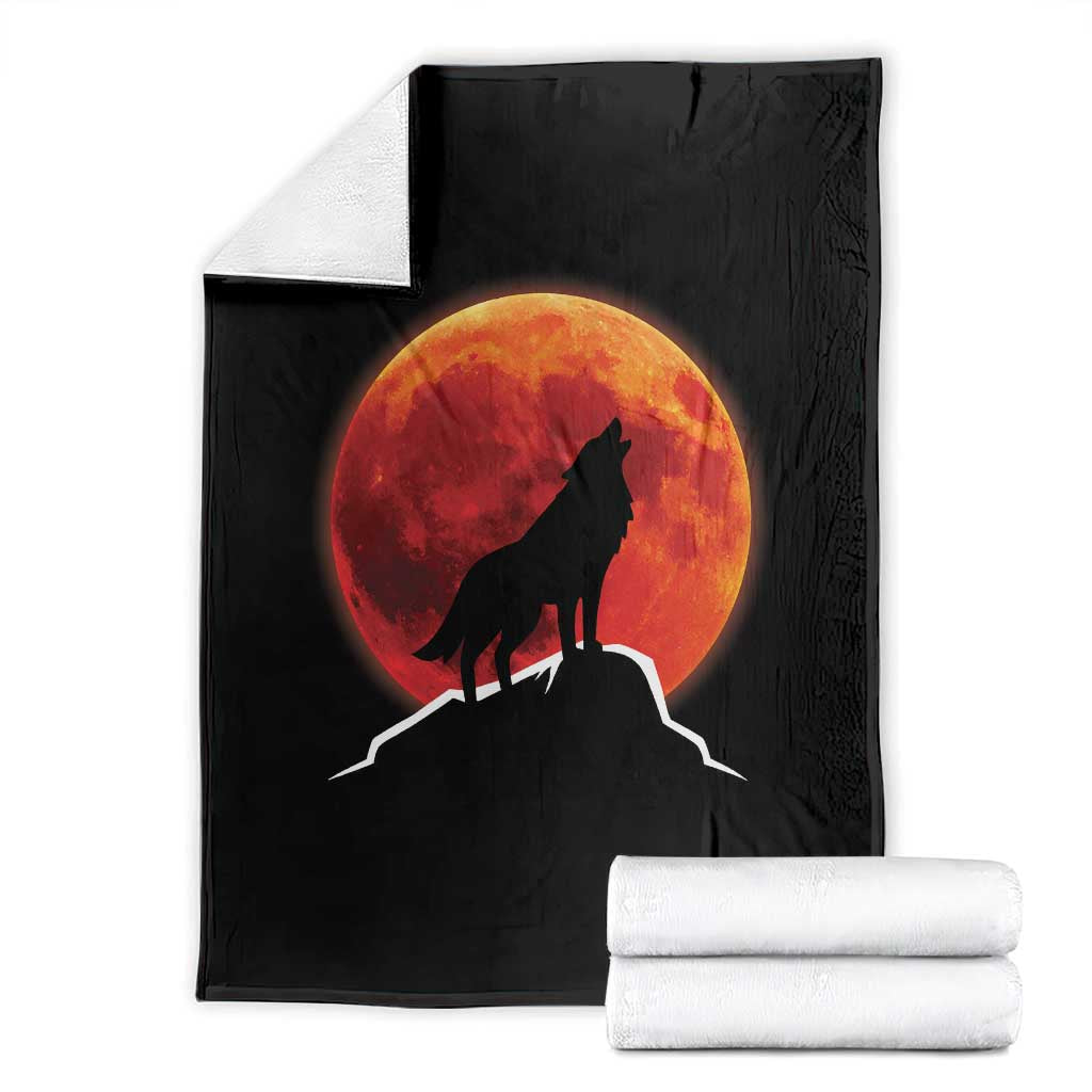 Howling Wolf Crimson Blood Moon Throw Blanket Mountain Wildlife Nature Graphic TS02 Black Print Your Wear