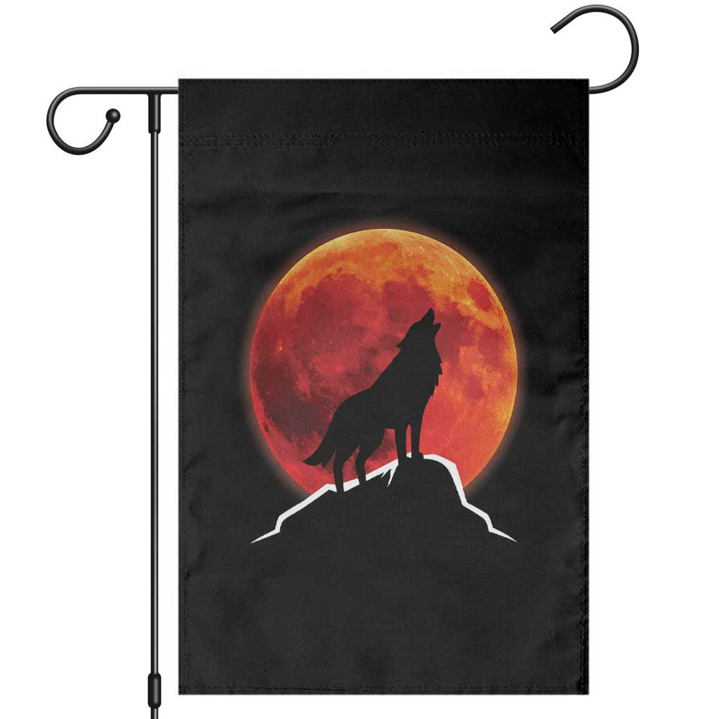 Howling Wolf Crimson Blood Moon Garden Flag Mountain Wildlife Nature Graphic TS02 Black Print Your Wear
