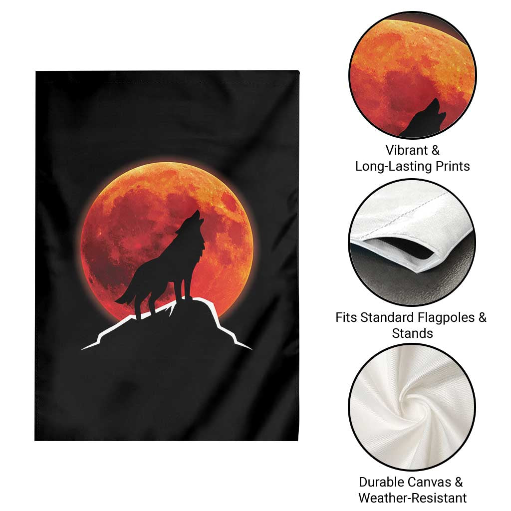 Howling Wolf Crimson Blood Moon Garden Flag Mountain Wildlife Nature Graphic TS02 Print Your Wear